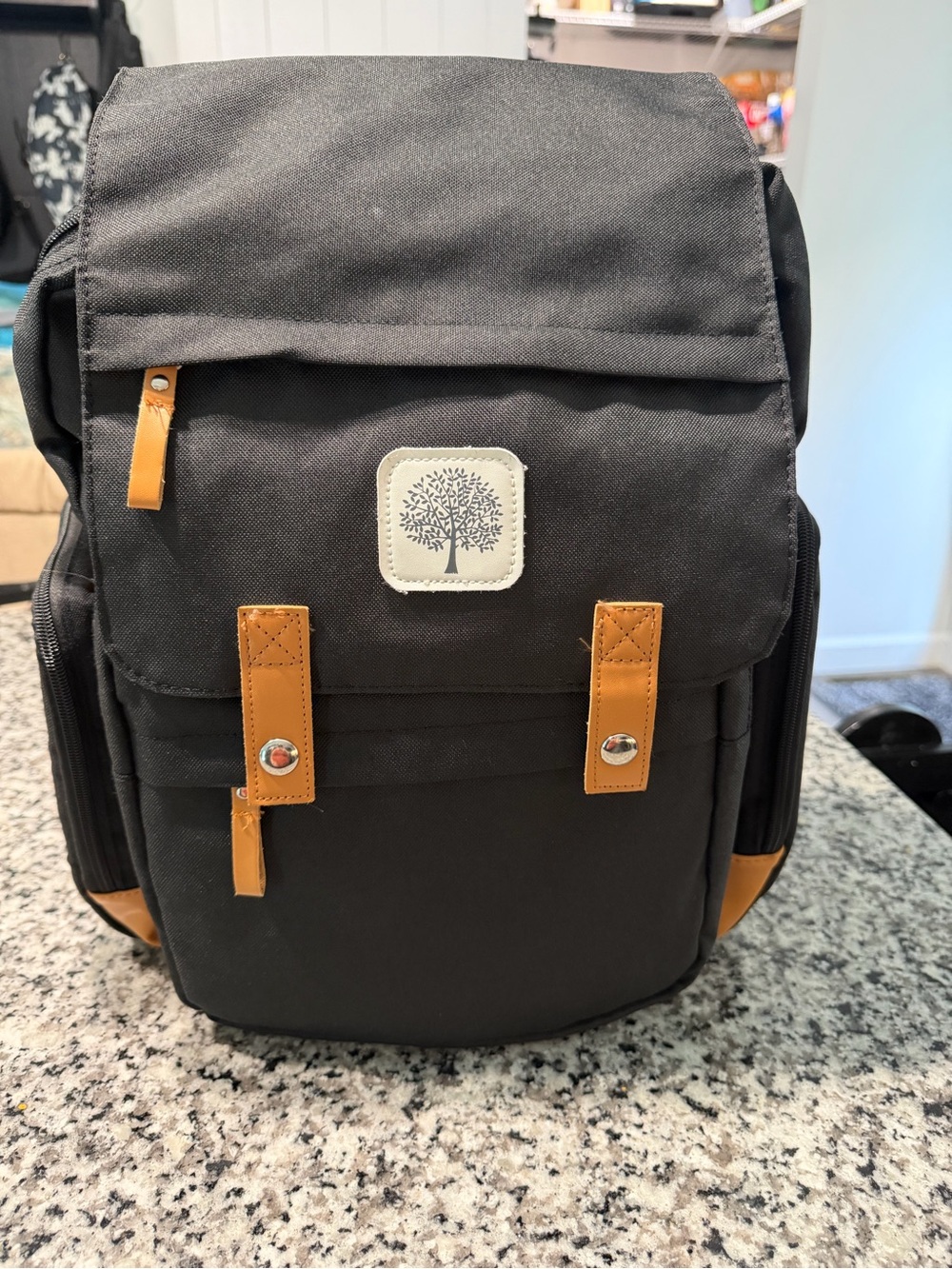 Black Baby Bag Backpack with Tan Accents